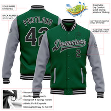 Load image into Gallery viewer, Custom Kelly Green Black-Gray Bomber Full-Snap Varsity Letterman Two Tone Jacket