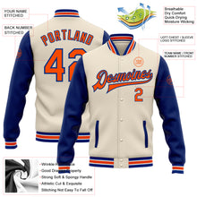 Load image into Gallery viewer, Custom Cream Orange-Royal Bomber Full-Snap Varsity Letterman Two Tone Jacket