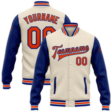 Load image into Gallery viewer, Custom Cream Orange-Royal Bomber Full-Snap Varsity Letterman Two Tone Jacket
