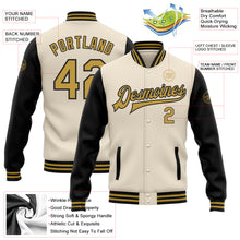 Load image into Gallery viewer, Custom Cream Old Gold-Black Bomber Full-Snap Varsity Letterman Two Tone Jacket