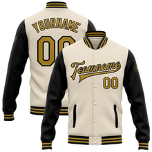 Load image into Gallery viewer, Custom Cream Old Gold-Black Bomber Full-Snap Varsity Letterman Two Tone Jacket