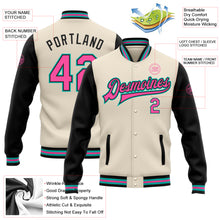 Load image into Gallery viewer, Custom Cream Pink Black-Aqua Bomber Full-Snap Varsity Letterman Two Tone Jacket