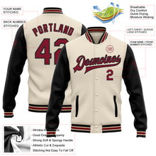 Load image into Gallery viewer, Custom Cream Crimson Black-City Cream Bomber Full-Snap Varsity Letterman Two Tone Jacket