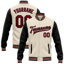 Load image into Gallery viewer, Custom Cream Crimson Black-City Cream Bomber Full-Snap Varsity Letterman Two Tone Jacket