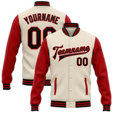 Load image into Gallery viewer, Custom Cream Black-Red Bomber Full-Snap Varsity Letterman Two Tone Jacket