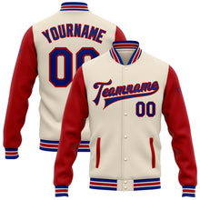 Load image into Gallery viewer, Custom Cream Royal-Red Bomber Full-Snap Varsity Letterman Two Tone Jacket