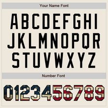 Load image into Gallery viewer, Custom Cream Vintage USA Flag Olive-Black Bomber Full-Snap Varsity Letterman Two Tone Jacket