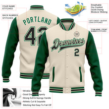 Load image into Gallery viewer, Custom Cream Black-Kelly Green Bomber Full-Snap Varsity Letterman Two Tone Jacket
