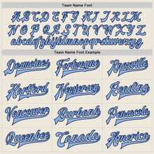 Load image into Gallery viewer, Custom Cream Light Blue-Navy Bomber Full-Snap Varsity Letterman Two Tone Jacket