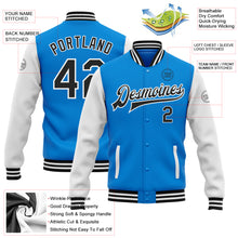 Load image into Gallery viewer, Custom Powder Blue Black-White Bomber Full-Snap Varsity Letterman Two Tone Jacket
