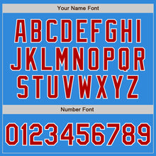 Load image into Gallery viewer, Custom Powder Blue Red-White Bomber Full-Snap Varsity Letterman Two Tone Jacket