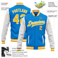 Load image into Gallery viewer, Custom Powder Blue Gold-White Bomber Full-Snap Varsity Letterman Two Tone Jacket