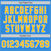 Load image into Gallery viewer, Custom Powder Blue Gold-White Bomber Full-Snap Varsity Letterman Two Tone Jacket