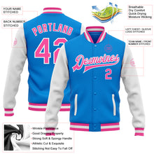 Load image into Gallery viewer, Custom Powder Blue Pink-White Bomber Full-Snap Varsity Letterman Two Tone Jacket