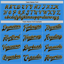 Load image into Gallery viewer, Custom Powder Blue Black Cream-Old Gold Bomber Full-Snap Varsity Letterman Two Tone Jacket