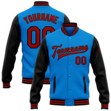 Load image into Gallery viewer, Custom Powder Blue Red-Black Bomber Full-Snap Varsity Letterman Two Tone Jacket
