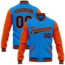 Load image into Gallery viewer, Custom Powder Blue Black-Orange Bomber Full-Snap Varsity Letterman Two Tone Jacket