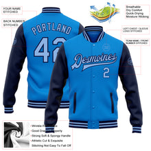 Load image into Gallery viewer, Custom Powder Blue Light Blue-Navy Bomber Full-Snap Varsity Letterman Two Tone Jacket
