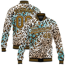 Load image into Gallery viewer, Custom White Black-Old Gold Leopard Print 3D Pattern Design Bomber Full-Snap Varsity Letterman Jacket