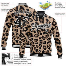 Load image into Gallery viewer, Custom Brown Black-White Leopard Print 3D Pattern Design Bomber Full-Snap Varsity Letterman Jacket