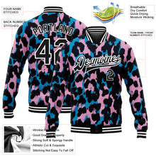 Load image into Gallery viewer, Custom Light Pink Black-White Leopard Print 3D Pattern Design Bomber Full-Snap Varsity Letterman Jacket