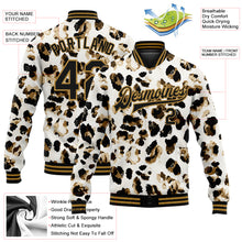 Load image into Gallery viewer, Custom White Black-Old Gold Leopard Print 3D Pattern Design Bomber Full-Snap Varsity Letterman Jacket