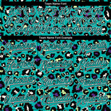 Load image into Gallery viewer, Custom Teal Black-White Leopard Print 3D Pattern Design Bomber Full-Snap Varsity Letterman Jacket