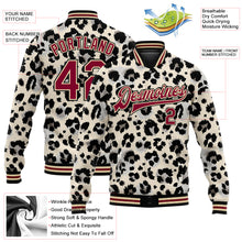 Load image into Gallery viewer, Custom City Cream Crimson-Black Leopard Print 3D Pattern Design Bomber Full-Snap Varsity Letterman Jacket