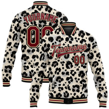Load image into Gallery viewer, Custom City Cream Crimson-Black Leopard Print 3D Pattern Design Bomber Full-Snap Varsity Letterman Jacket