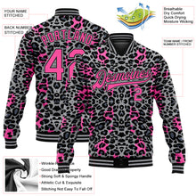 Load image into Gallery viewer, Custom Gray Pink-Black Leopard Print 3D Pattern Design Bomber Full-Snap Varsity Letterman Jacket