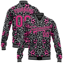 Load image into Gallery viewer, Custom Gray Pink-Black Leopard Print 3D Pattern Design Bomber Full-Snap Varsity Letterman Jacket