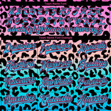 Load image into Gallery viewer, Custom Pink Sky Blue-Black Leopard Print 3D Pattern Design Bomber Full-Snap Varsity Letterman Jacket