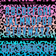 Load image into Gallery viewer, Custom Pink Sky Blue-Black Leopard Print 3D Pattern Design Bomber Full-Snap Varsity Letterman Jacket