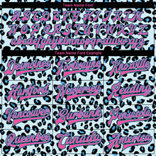 Load image into Gallery viewer, Custom Sky Blue Pink-Black Leopard Print 3D Pattern Design Bomber Full-Snap Varsity Letterman Jacket