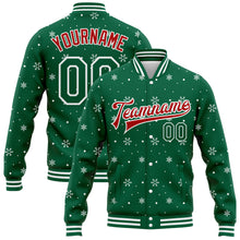 Load image into Gallery viewer, Custom Kelly Green Red-White Christmas 3D Bomber Full-Snap Varsity Letterman Jacket
