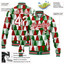 Load image into Gallery viewer, Custom Kelly Green White-Red Christmas Tree 3D Bomber Full-Snap Varsity Letterman Jacket