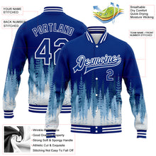 Load image into Gallery viewer, Custom Royal White Christmas Tree 3D Bomber Full-Snap Varsity Letterman Jacket