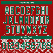 Load image into Gallery viewer, Custom Red Kelly Green-White Christmas Snowflakes 3D Bomber Full-Snap Varsity Letterman Jacket