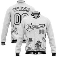Load image into Gallery viewer, Custom White Black Merry Christmas Animals In Winter 3D Bomber Full-Snap Varsity Letterman Jacket