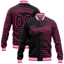 Load image into Gallery viewer, Custom Black Pink-White Halftone 3D Pattern Design Bomber Full-Snap Varsity Letterman Jacket