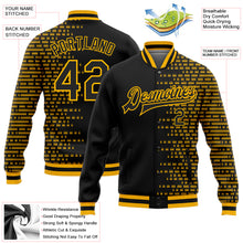 Load image into Gallery viewer, Custom Black Gold Halftone 3D Pattern Design Bomber Full-Snap Varsity Letterman Jacket