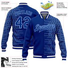 Load image into Gallery viewer, Custom Royal Light Blue-White Halftone 3D Pattern Design Bomber Full-Snap Varsity Letterman Jacket