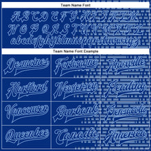 Load image into Gallery viewer, Custom Royal Light Blue-White Halftone 3D Pattern Design Bomber Full-Snap Varsity Letterman Jacket