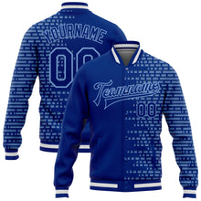 Load image into Gallery viewer, Custom Royal Light Blue-White Halftone 3D Pattern Design Bomber Full-Snap Varsity Letterman Jacket