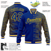 Load image into Gallery viewer, Custom Royal Yellow Halftone 3D Pattern Design Bomber Full-Snap Varsity Letterman Jacket