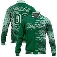 Load image into Gallery viewer, Custom Kelly Green White Halftone 3D Pattern Design Bomber Full-Snap Varsity Letterman Jacket