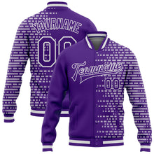 Load image into Gallery viewer, Custom Purple White Halftone 3D Pattern Design Bomber Full-Snap Varsity Letterman Jacket