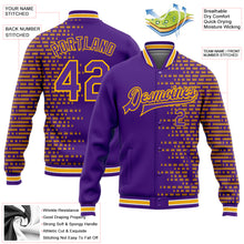 Load image into Gallery viewer, Custom Purple Gold-White Halftone 3D Pattern Design Bomber Full-Snap Varsity Letterman Jacket
