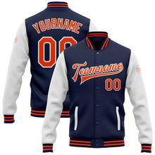 Load image into Gallery viewer, Custom Navy Orange-White Bomber Full-Snap Varsity Letterman Two Tone Jacket