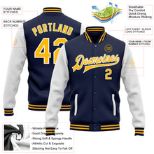 Load image into Gallery viewer, Custom Navy Gold-White Bomber Full-Snap Varsity Letterman Two Tone Jacket